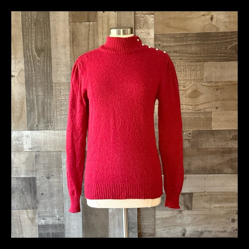 Vintage 80s red turtleneck pearls large minimalist gorpcore classic preppy